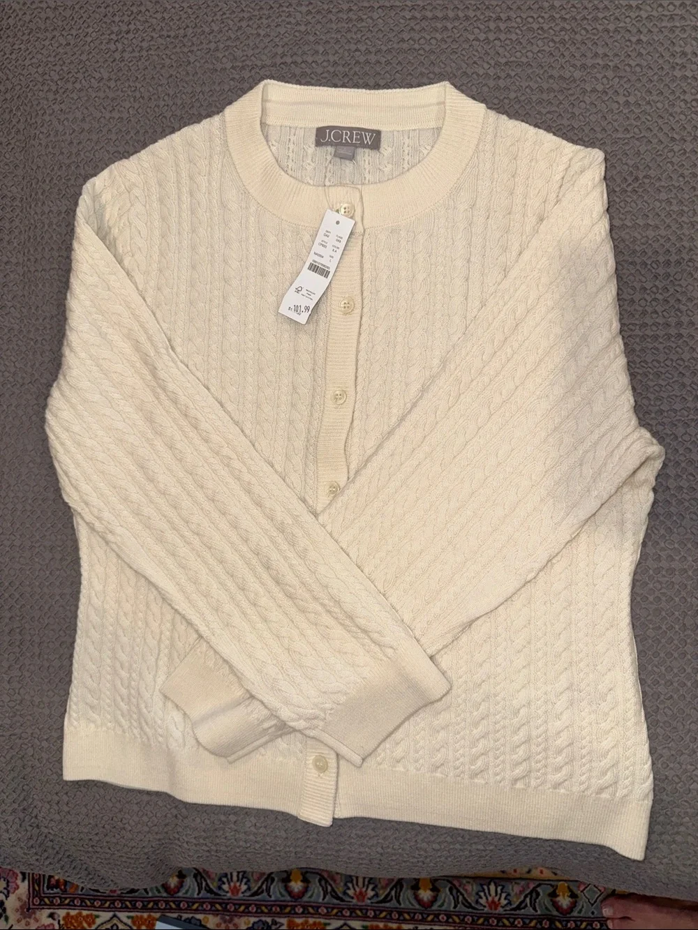 J. Crew Women's Cream Merino Wool Cable-Knit Button Cardigan Sweater NWT L